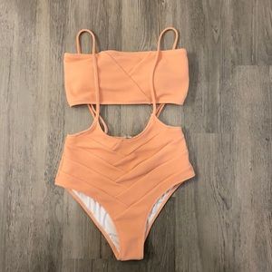 Bandeau with High-Waist Suspender Bikini